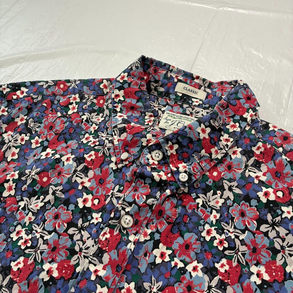 J. Crew Button Down Mens M Classic Floral Stretch Secret Wash Short Sleeve